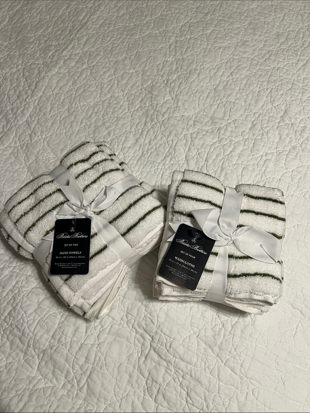 Brooks brothers towels white and green striped